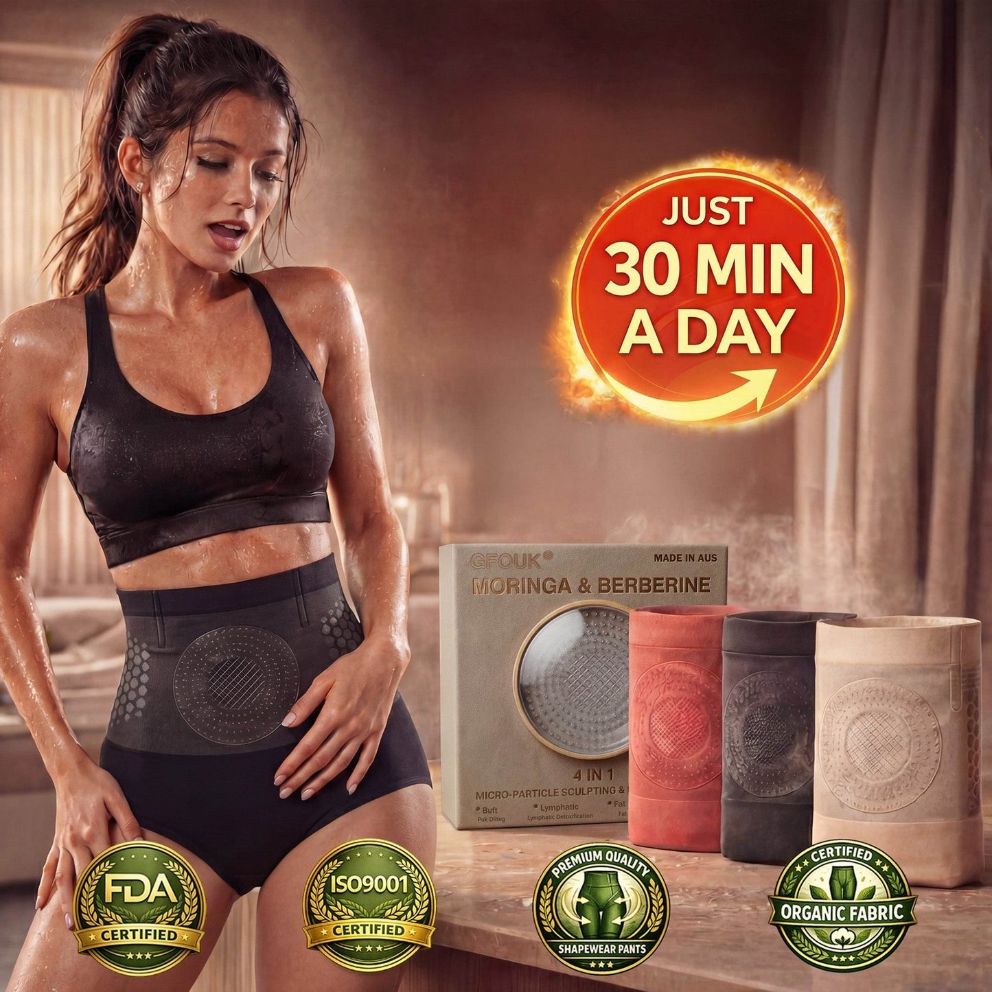 👨‍⚕️🩷GFOUK®Moringa & Berberine 4-in-1 Microparticle Sculpting & Fat-Burning Shorts